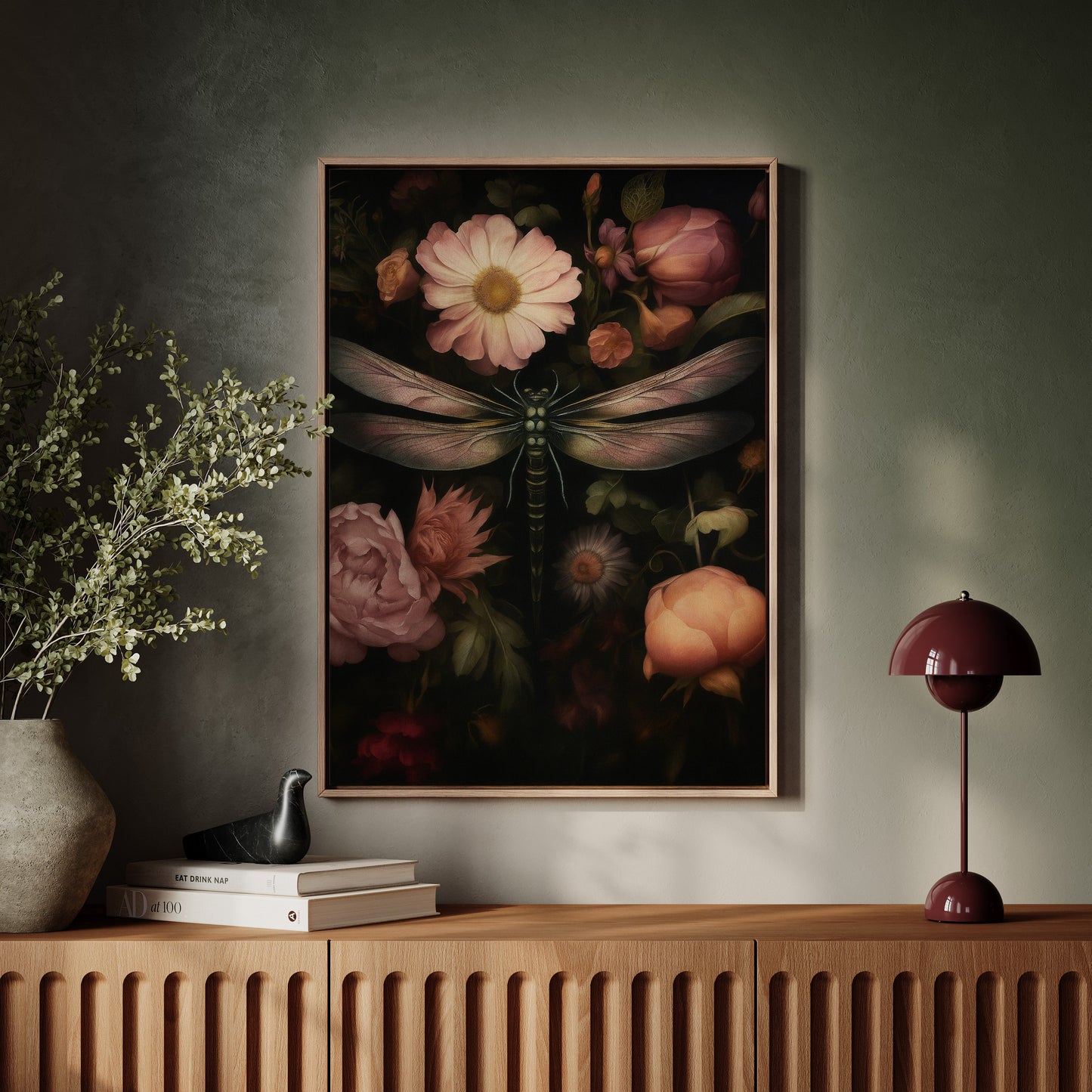 Dragonfly Among Midnight Blossoms