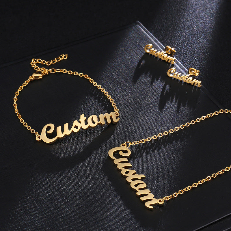Stainless Steel Name Necklace Electroplated With Real Gold In English
