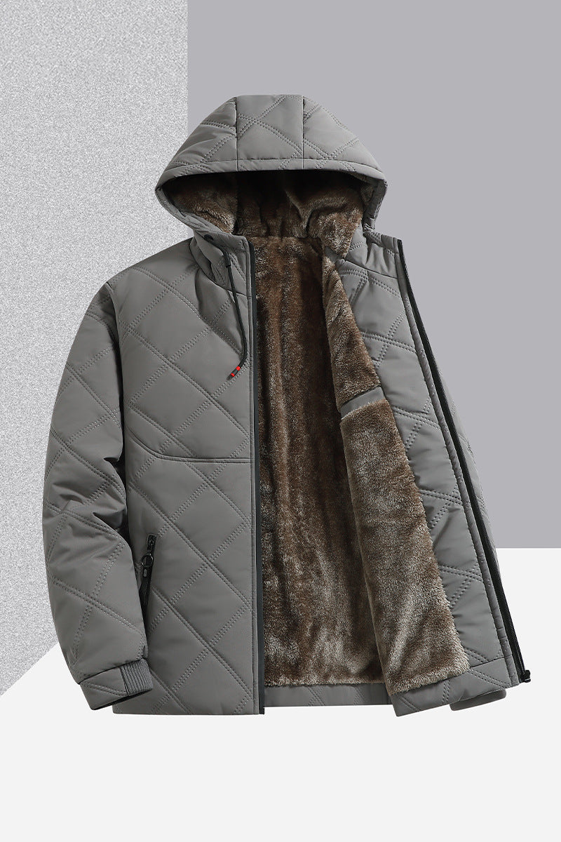 Men's Jacket With Fleece And Thick Cotton, Casual Hooded Stand-up Collar