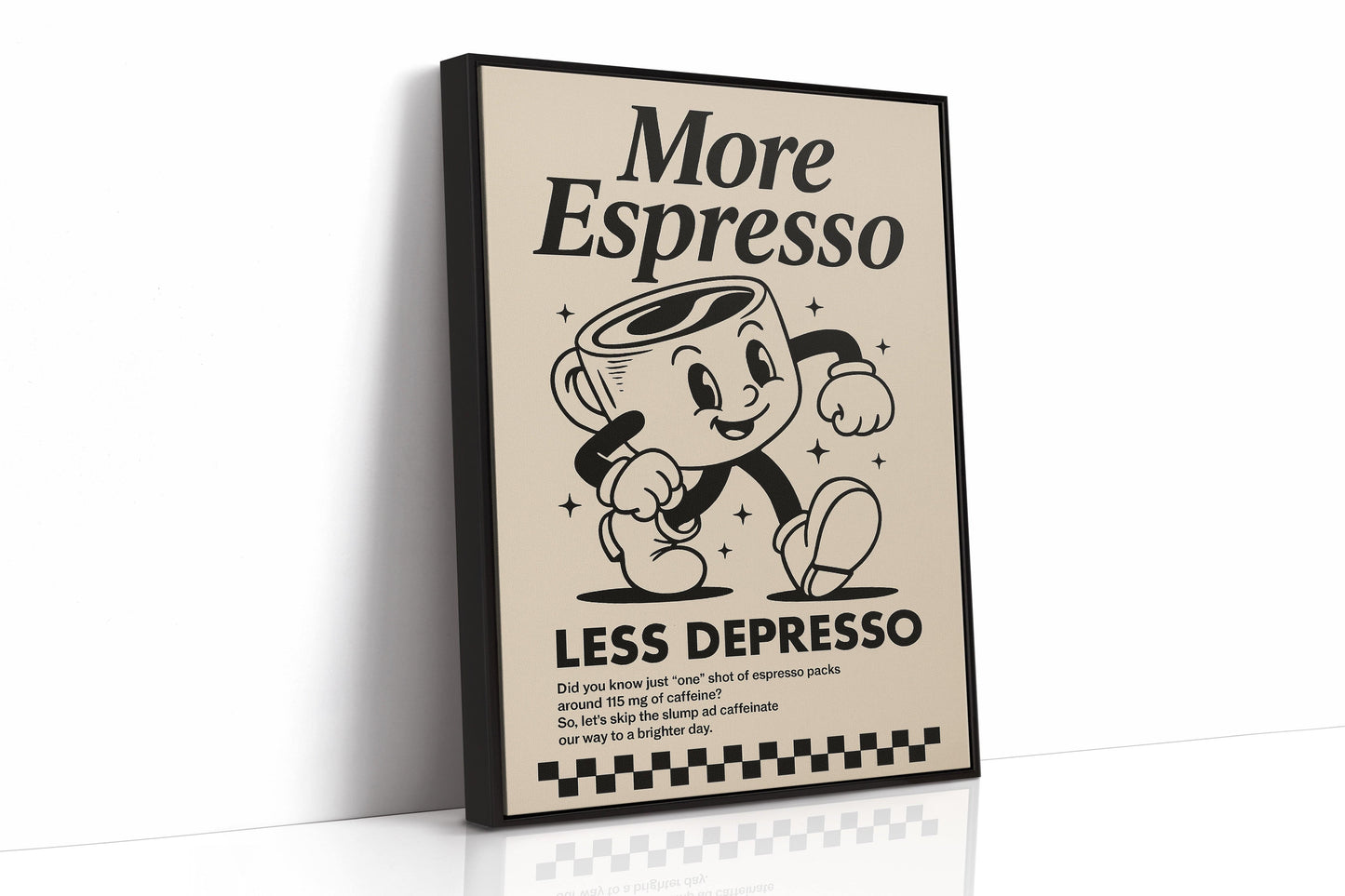 More Espresso, Less Depresso – Vintage Kaffee Poster Kunstdruck