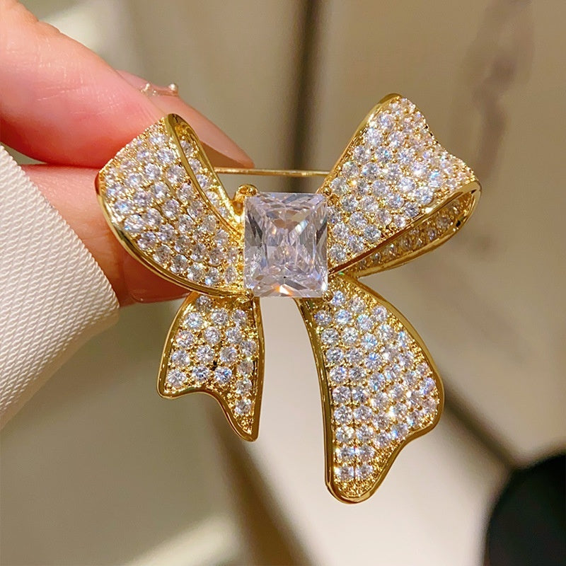 Light-luxury High-end Full-diamond Bow Brooch