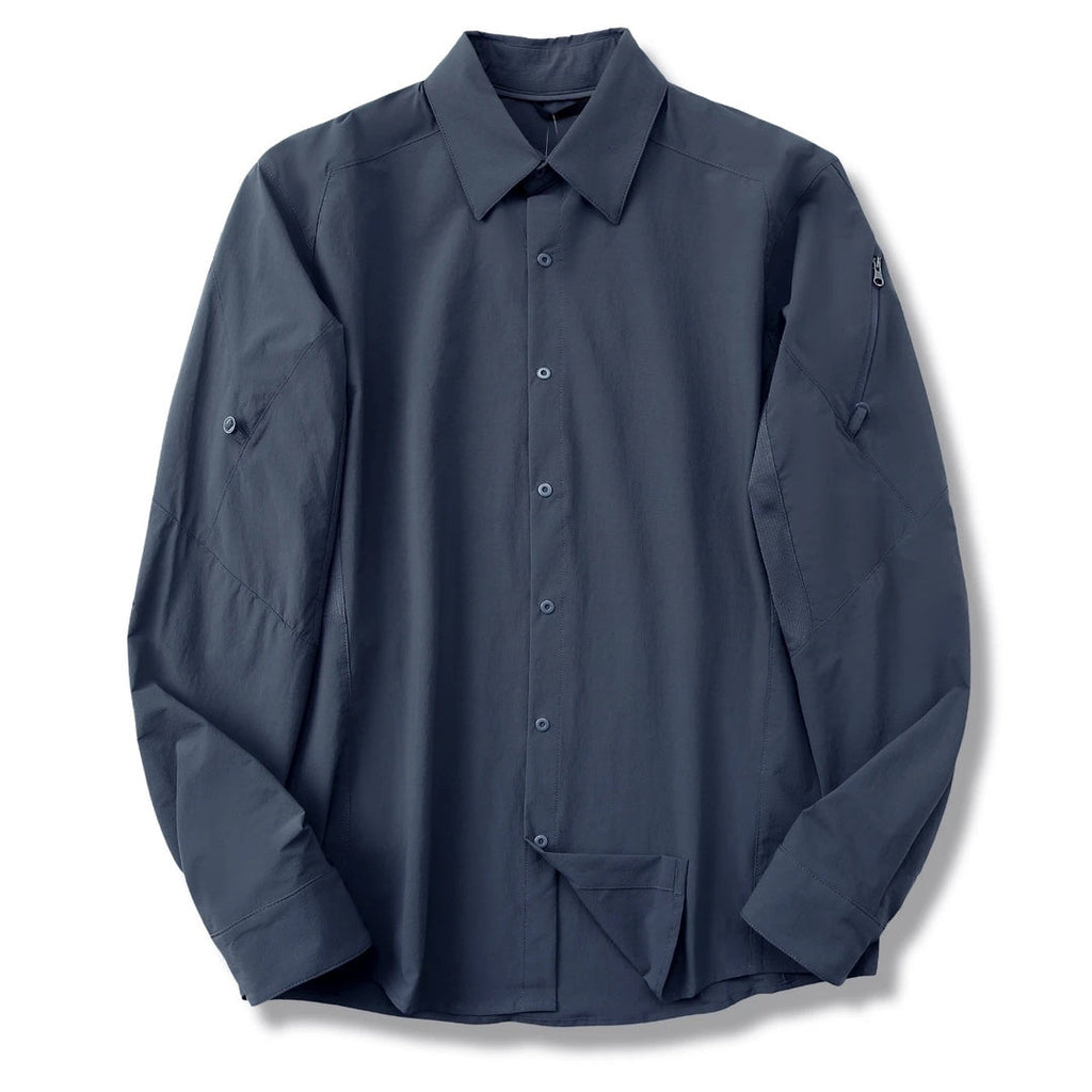 Men Technical Outdoor Quick Dry Long Sleeve Shirt Ventilated Underarm Mesh Zipper Sleeve Pocket Convertible Sleeve Travel Trekking Casual Shirt