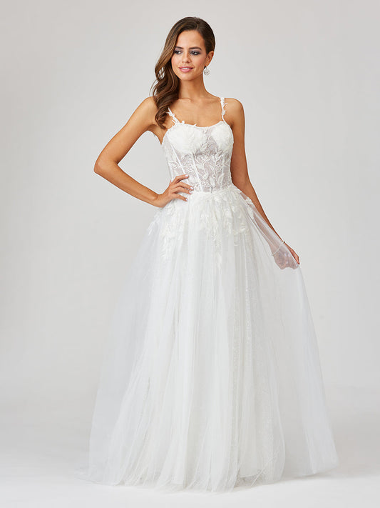 Lara 51042 - Braut-Ballkleid mit transparentem Oberteil und Spitze OUTLET