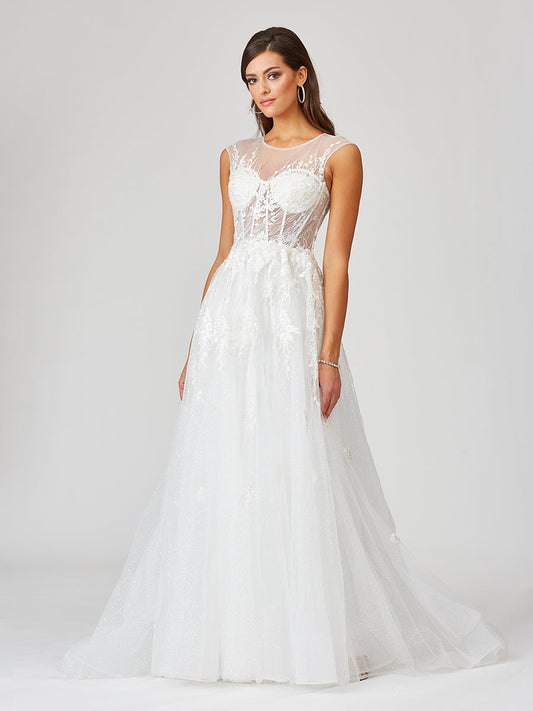 Brautkleid mit transparentem Oberteil und Spitze OUTLET