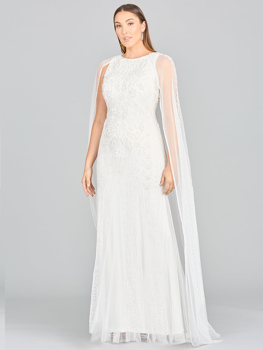 Lara Eve Hochzeitskleid mit Perlen und Cape-Ärmeln