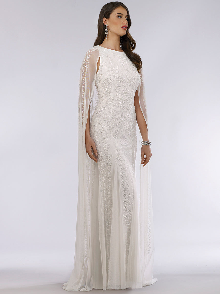 Lara Eve Hochzeitskleid mit Perlen und Cape-Ärmeln