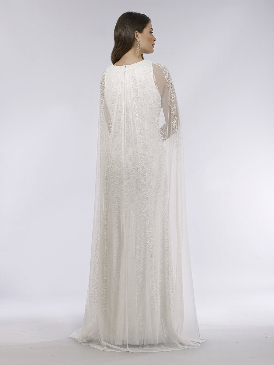 Lara Eve Hochzeitskleid mit Perlen und Cape-Ärmeln
