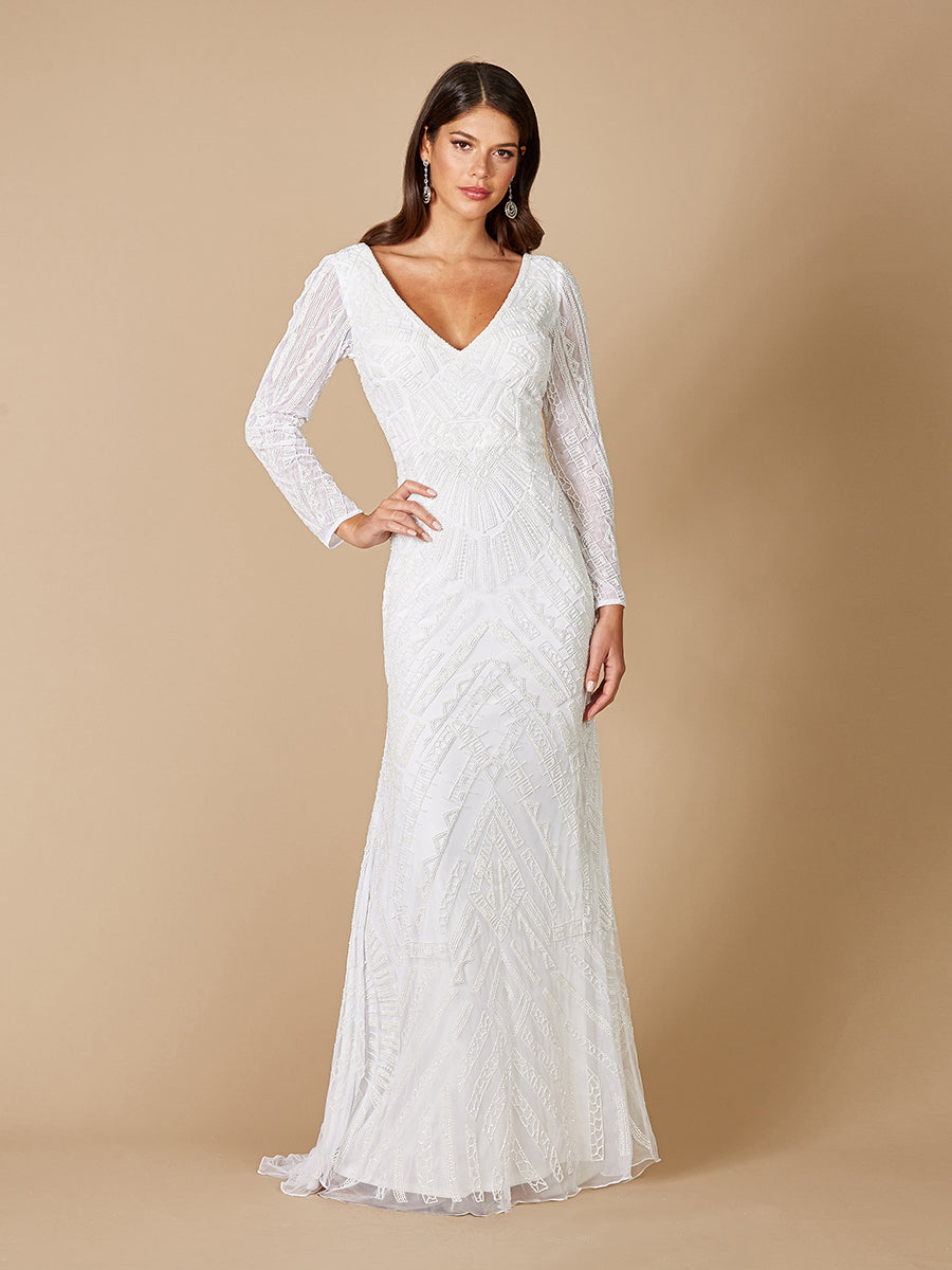 Robe de mariée à manches longues et col en V Lara Gretchen