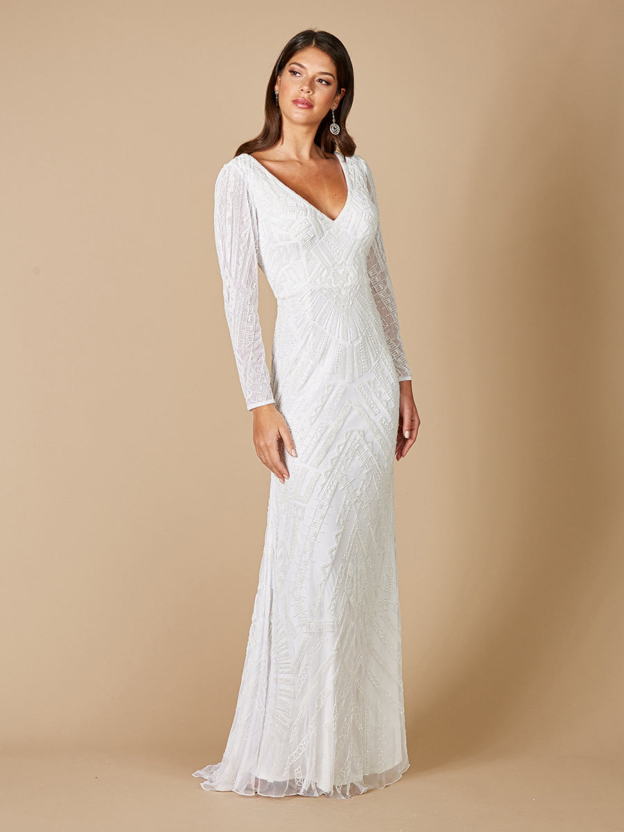 Robe de mariée à manches longues et col en V Lara Gretchen