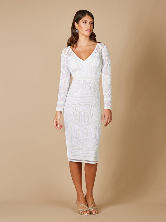 Robe midi perlée à manches longues Lara Gloria