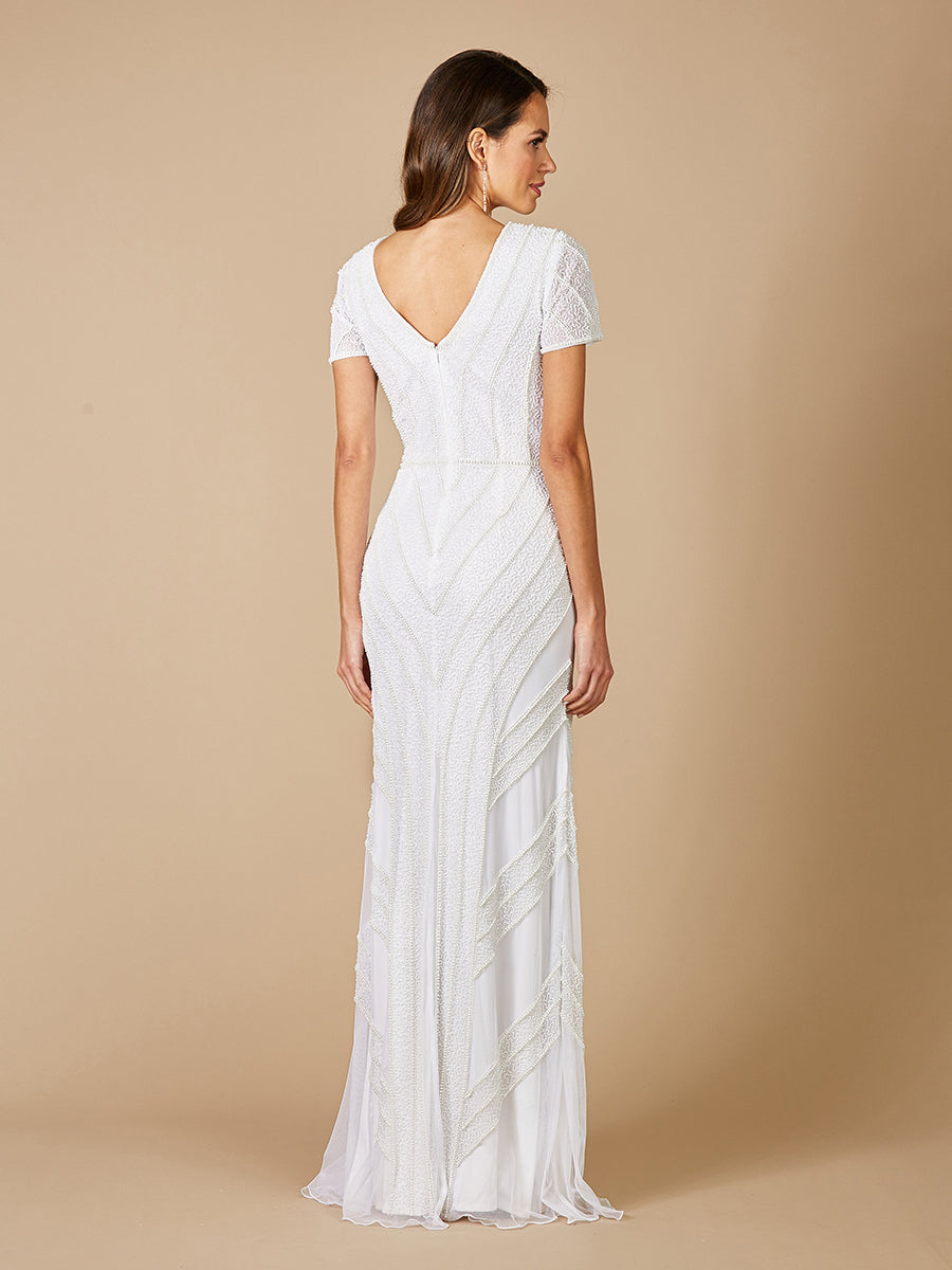 Lara Gabriella Perlenbesticktes Brautkleid mit tiefem Ausschnitt