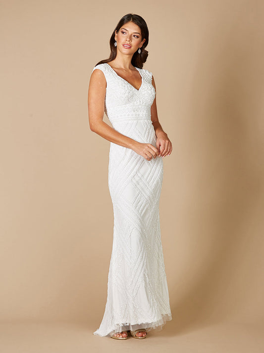 Lara Fabiana Perlenbesticktes Brautkleid mit kurzen Ärmeln