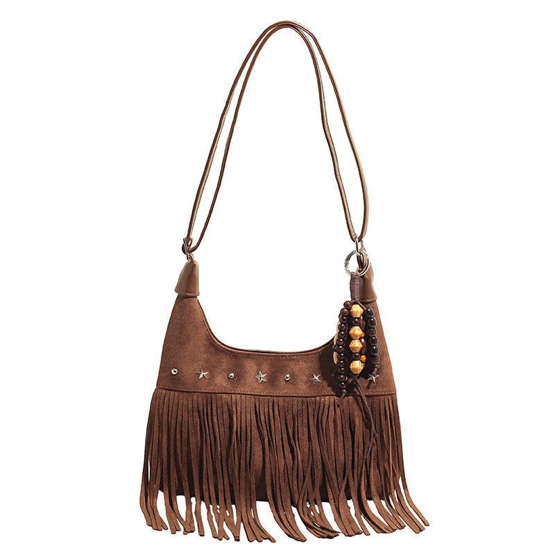 Suede Single-shoulder Crossbody Bag With Tassels