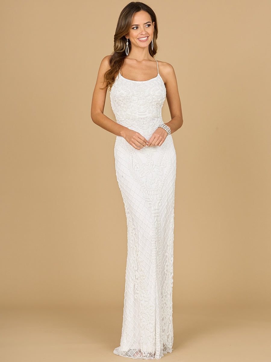 Brautkleid mit Rundhalsausschnitt, offenem Rücken und Perlenstickerei