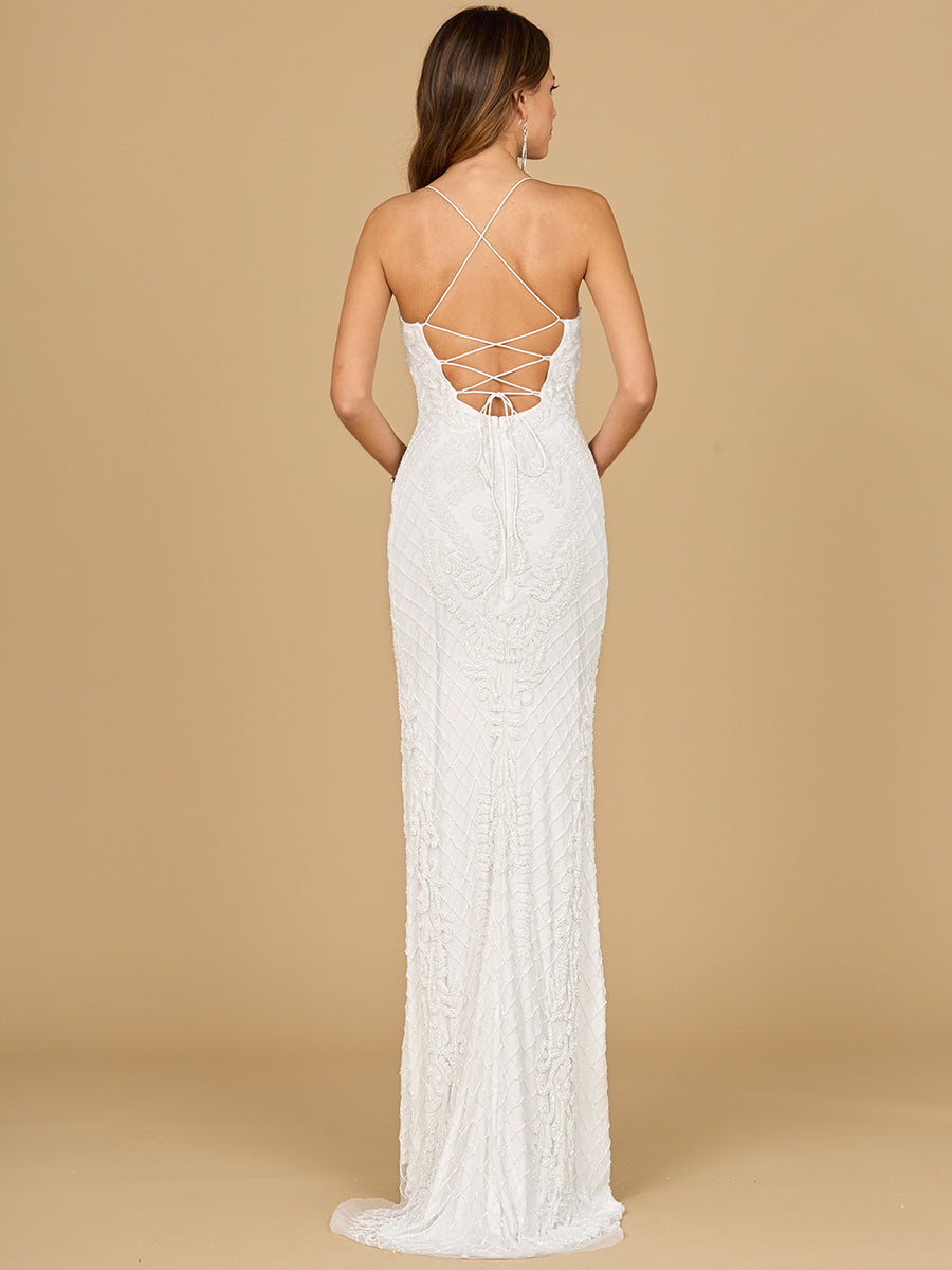 Brautkleid mit Rundhalsausschnitt, offenem Rücken und Perlenstickerei