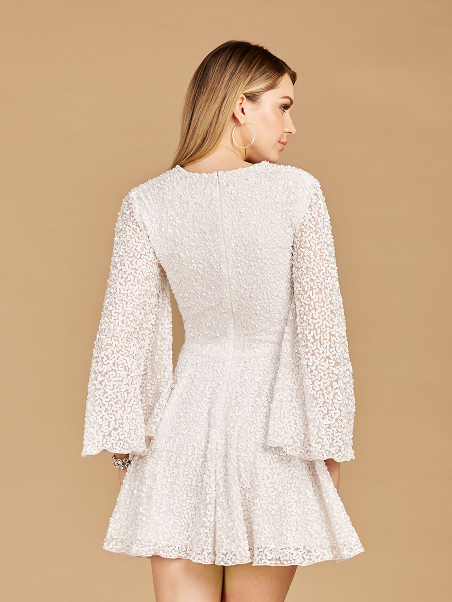 Robe de cocktail de mariée à manches longues cloches et sequins