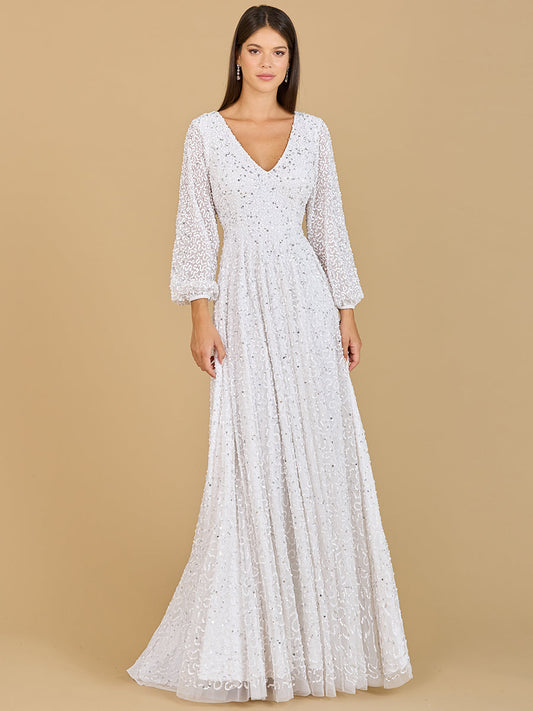 Langärmliges, perlenverziertes A-Linien-Brautkleid