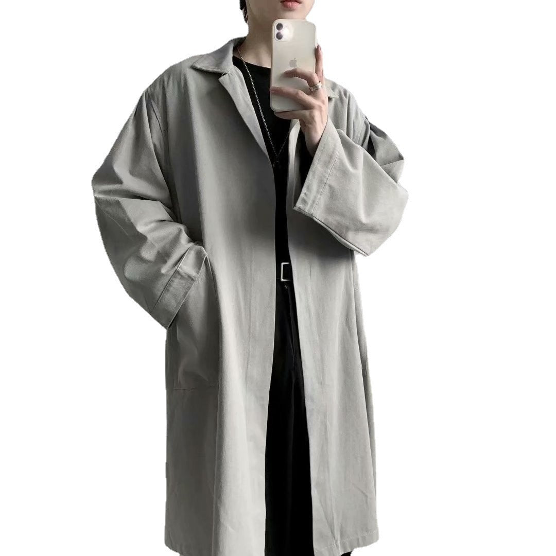 Autumn Thin Overknee Trench Coat Men's Mid-length Waist-tight