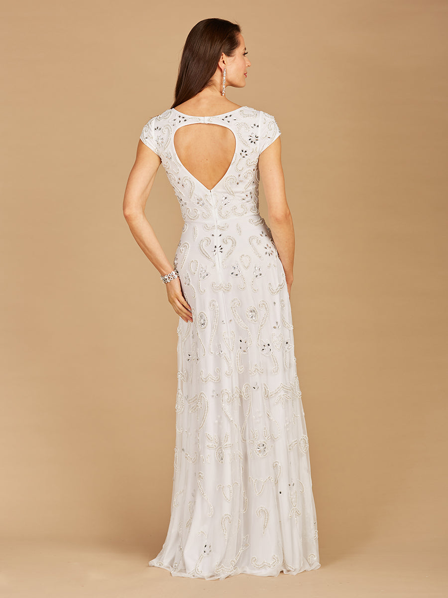 Robe de mariée à manches courtes et perles