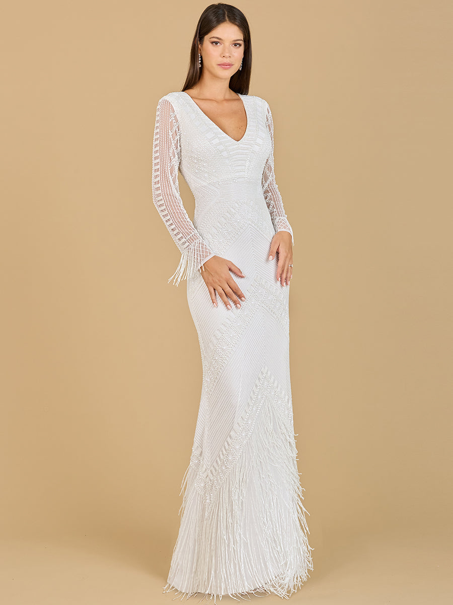 Brautkleid mit langen Ärmeln und Fransen