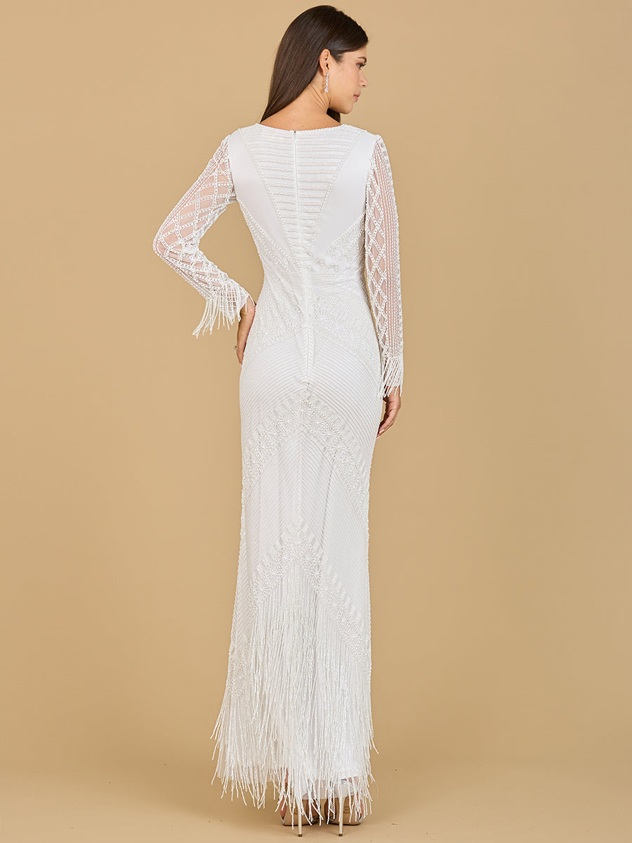 Brautkleid mit langen Ärmeln und Fransen