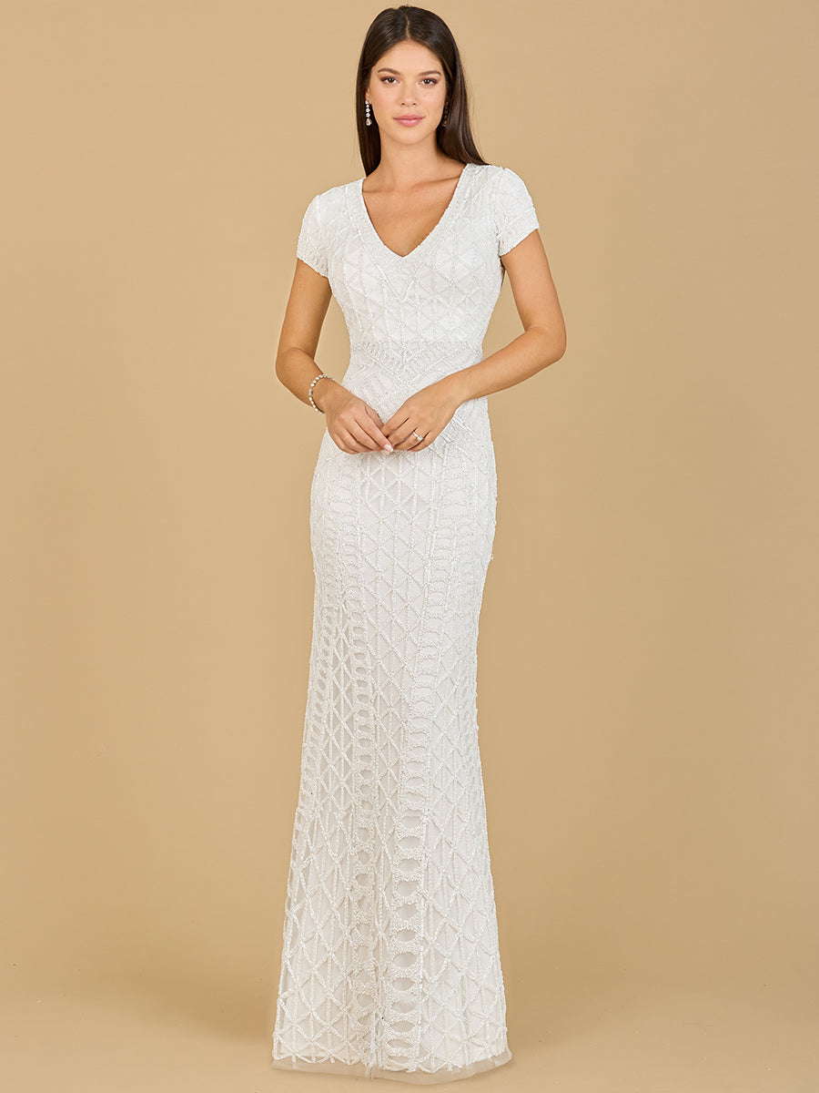 Verziertes V-Ausschnitt-Kleid mit Flügelärmeln