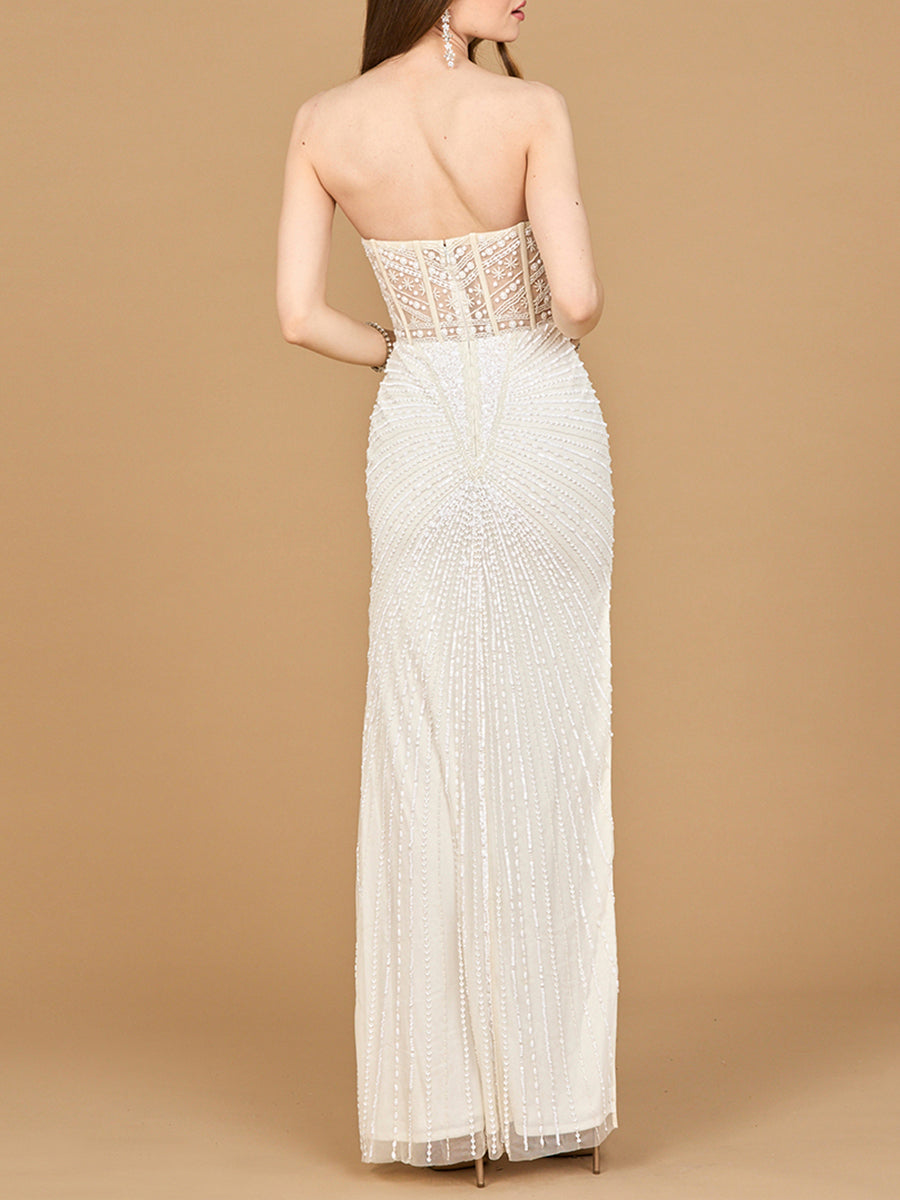 Lara 51189 – Trägerloses, verziertes Kleid mit Schlitz