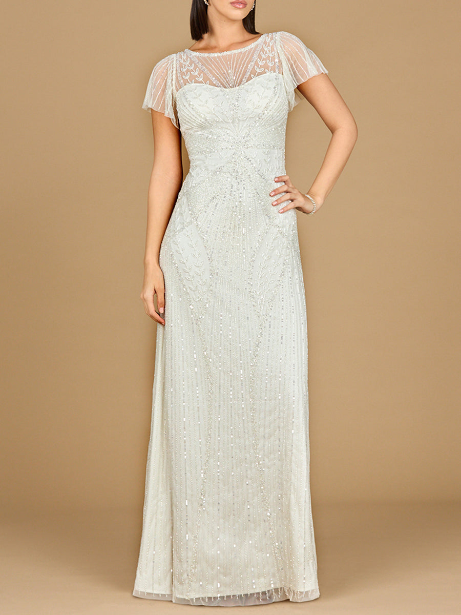 Robe de mariée à manches courtes brodées et volants | Lara 51219