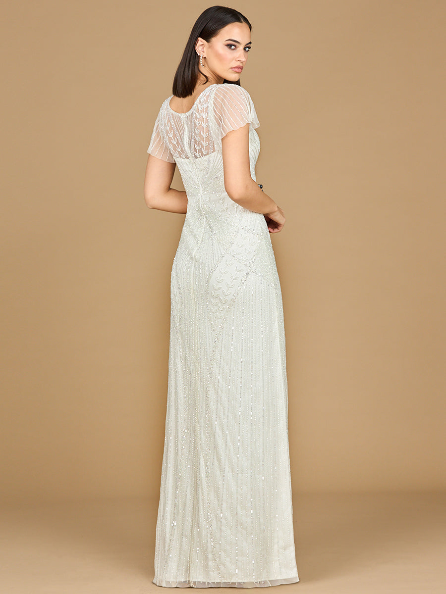 Robe de mariée à manches courtes brodées et volants | Lara 51219