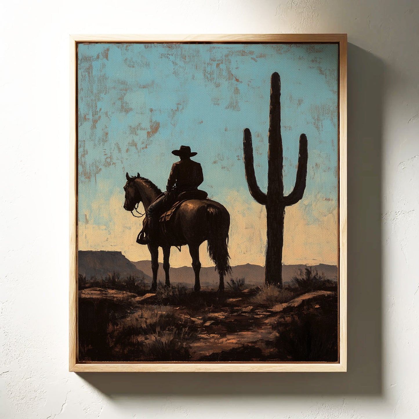 Cavalier et Saguaro au crépuscule