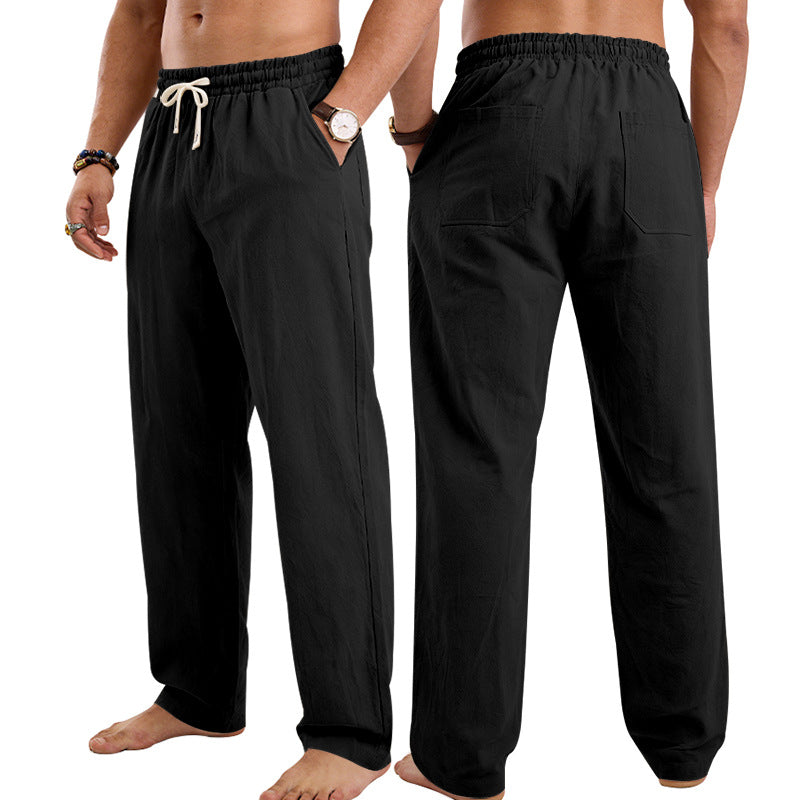 Mens Linen Casual Straight-Leg Trousers