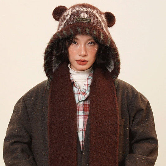Women’s Cute Bear Ear Knitted Hat – Warm Ear-Covering Winter Beanie
