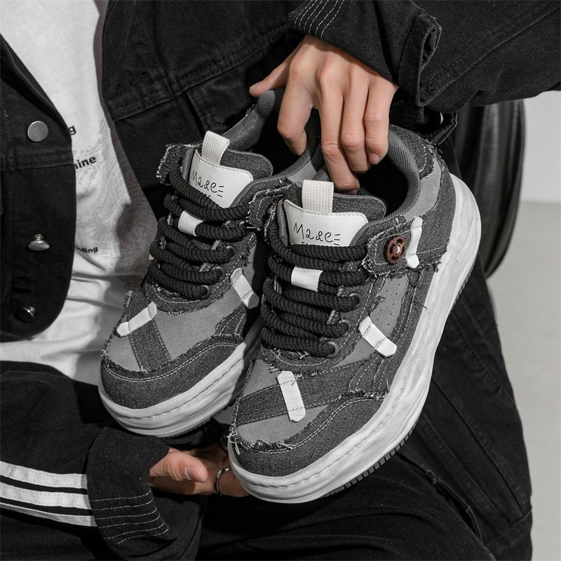 Special-interest Design 7cm Invisible Height Increasing Distressed Dissolved Board Shoes