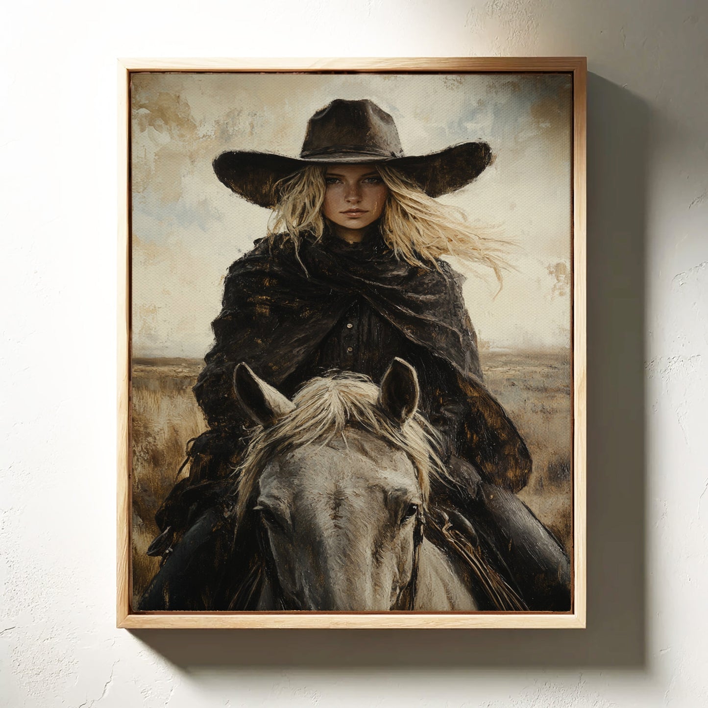 Reiter in Schwarz auf weißem Pferd