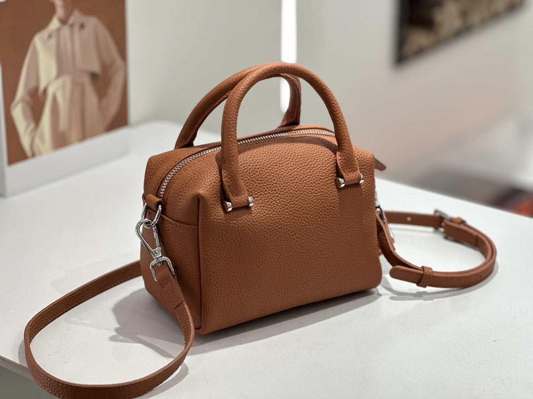 Custom Cross-Border Genuine Leather Women's Bag, New Style Handbag, Versatile Commuter Boston Bag, Single Shoulder Crossbody Bag