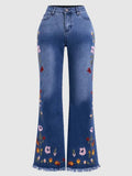 High-elasticity Embroidered Flared Jeans For Women