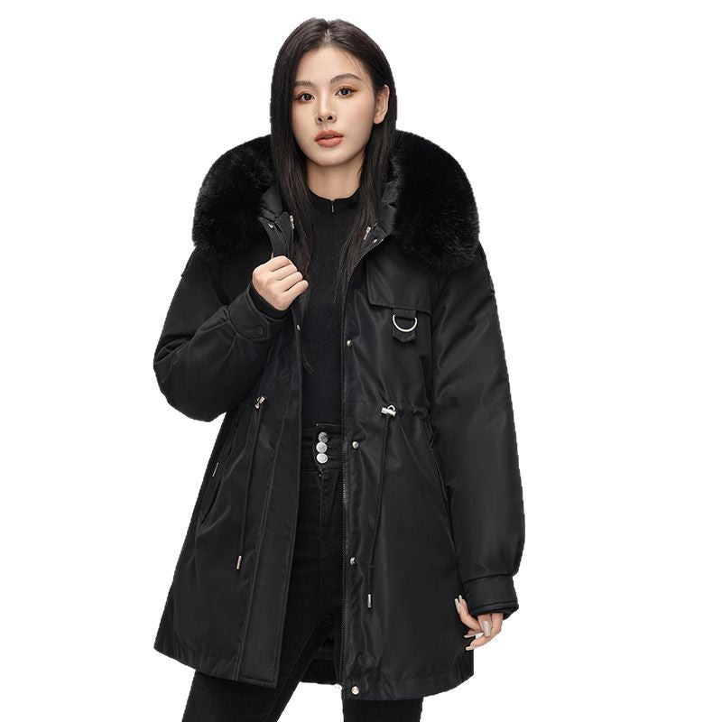Mid-length Versatile Cotton Coat That Hits Below The Knee With A Fur-trimmed Collar