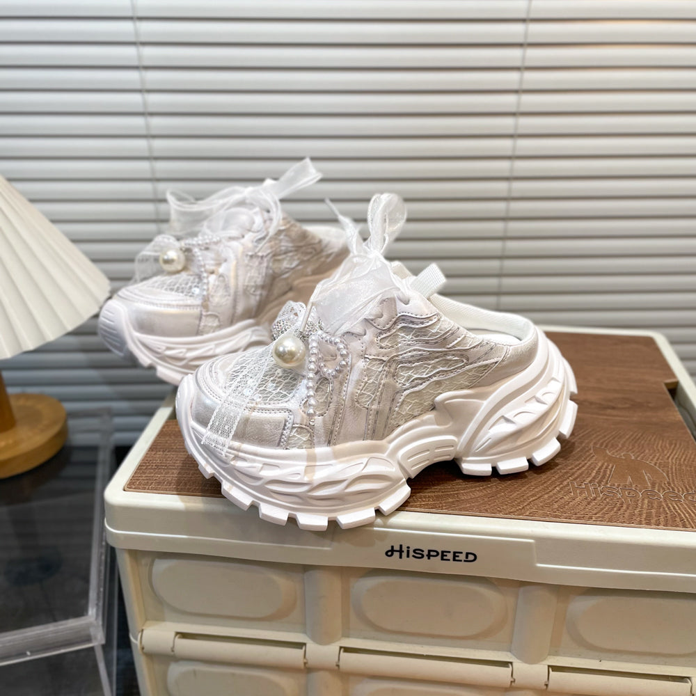 Pearl Lace Bow Baby Girl Daddy Shoes