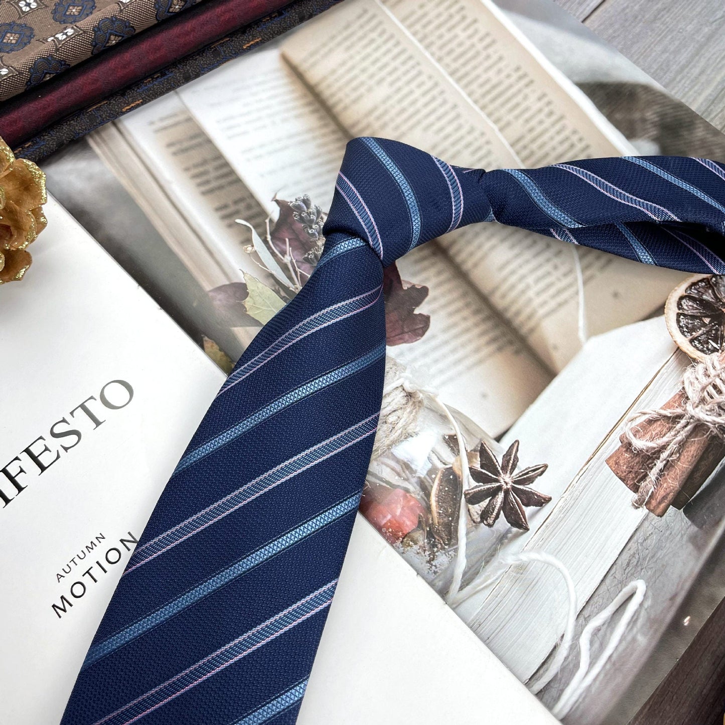 Retro Coffee Color Orange Red Striped Tie Hand Hit 8CM Men