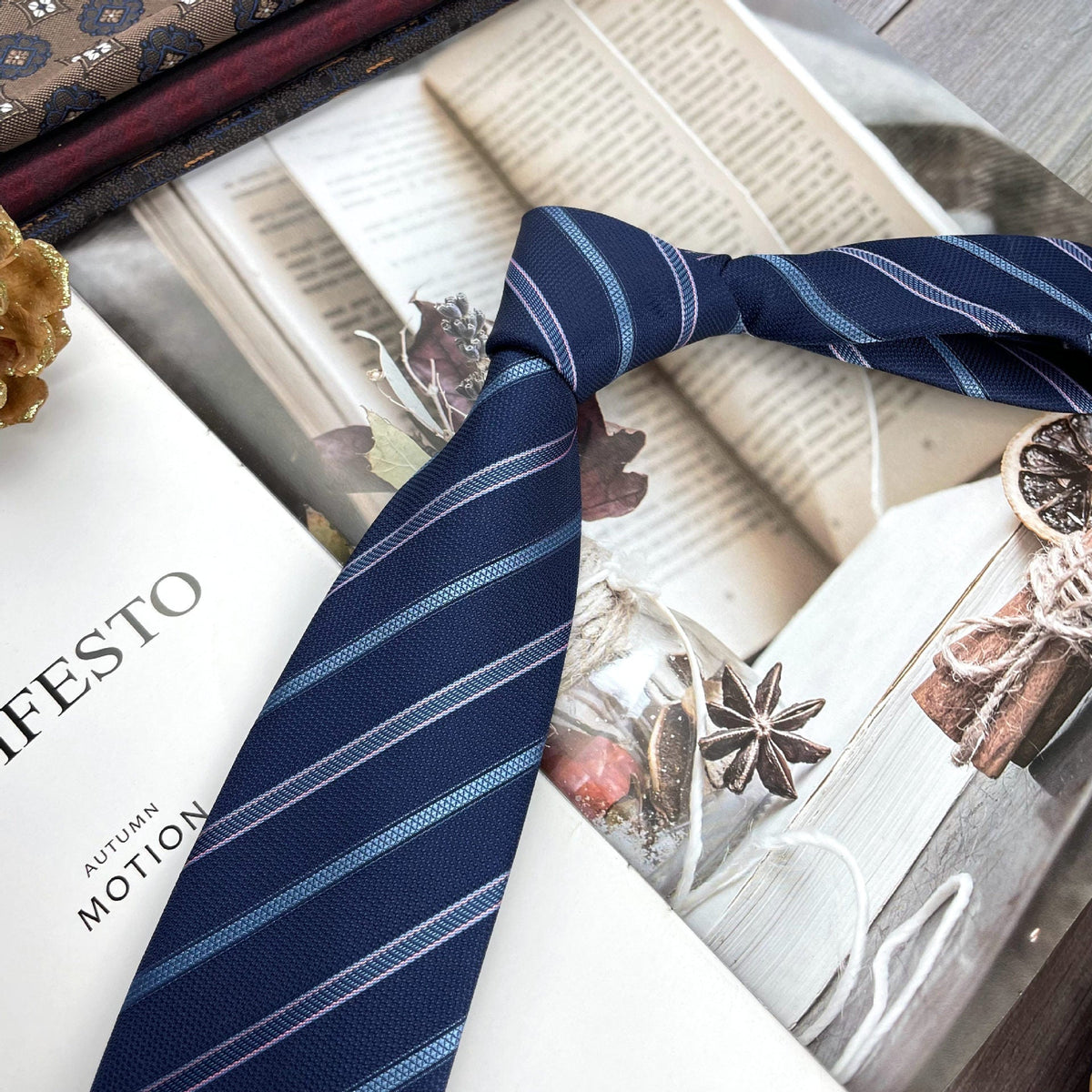 Retro Coffee Color Orange Red Striped Tie Hand Hit 8CM Men