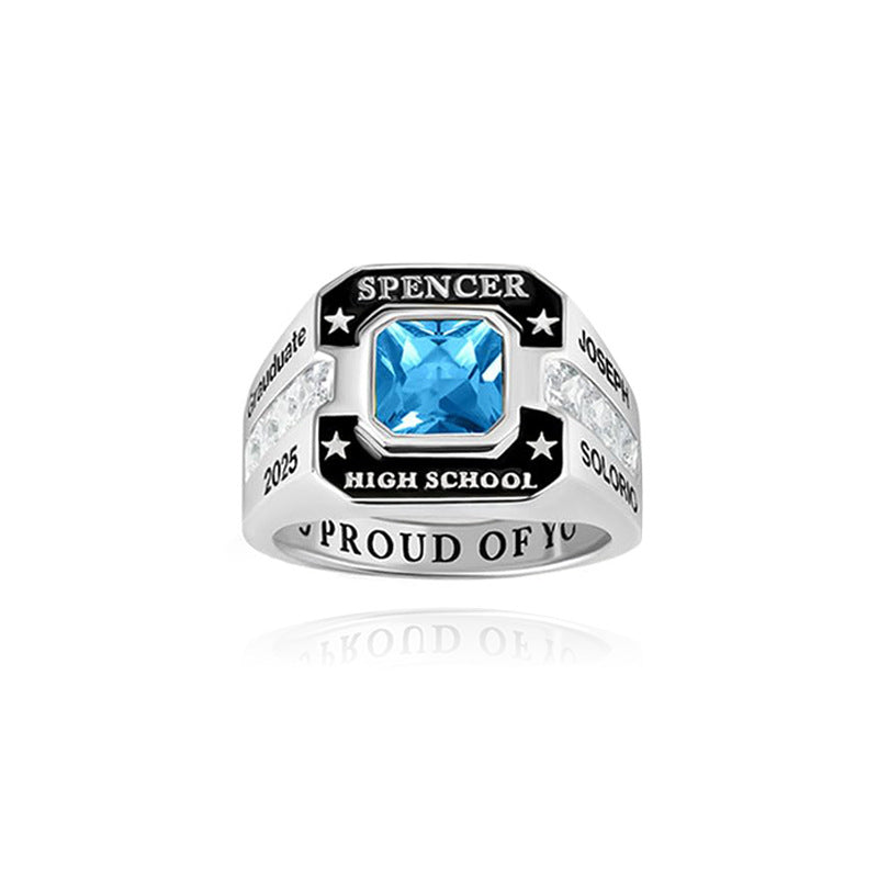 College Commemorative Gift Square Zircon Ring