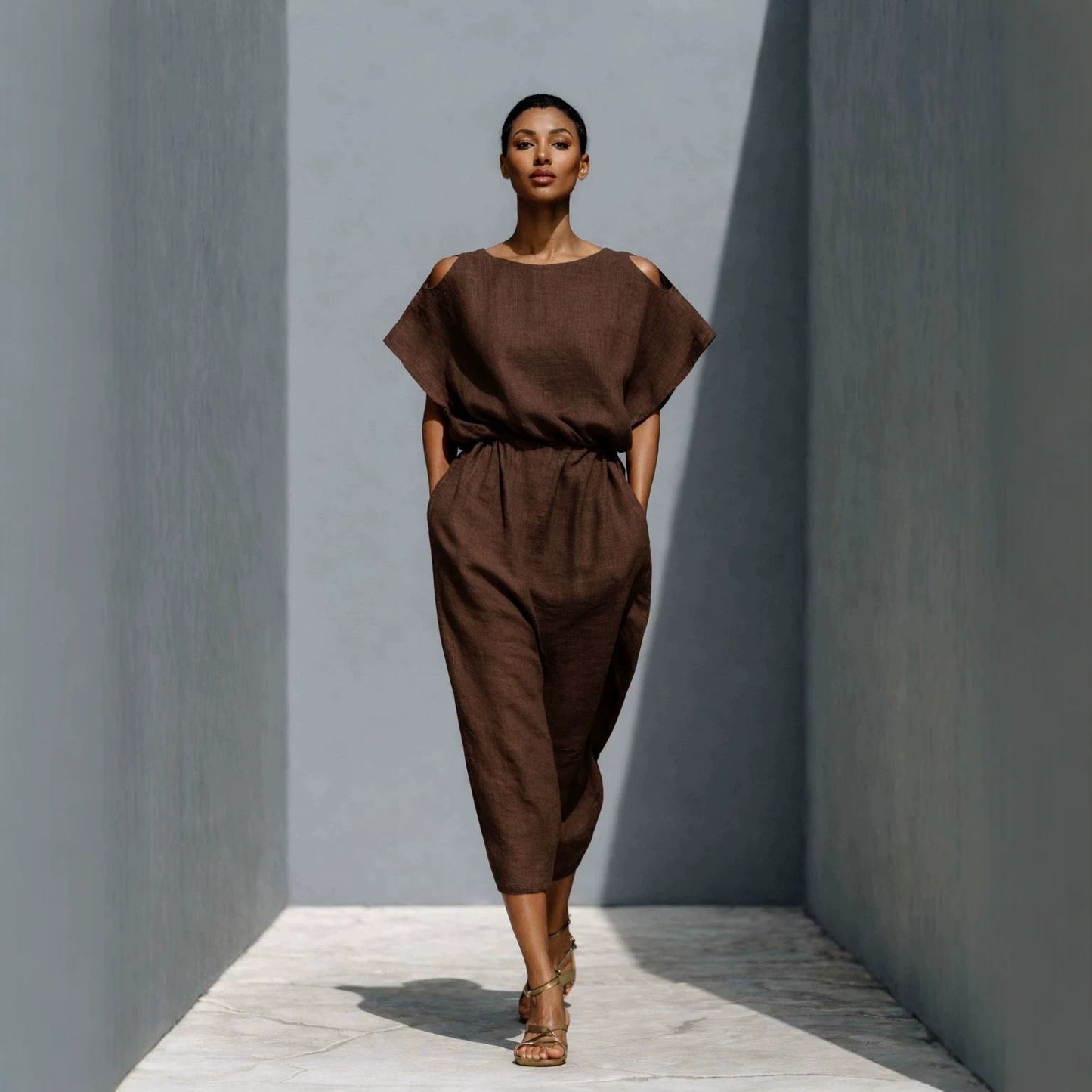 Women's Batwing Sleeve Off-Shoulder Elastic Waist Maxi Dress