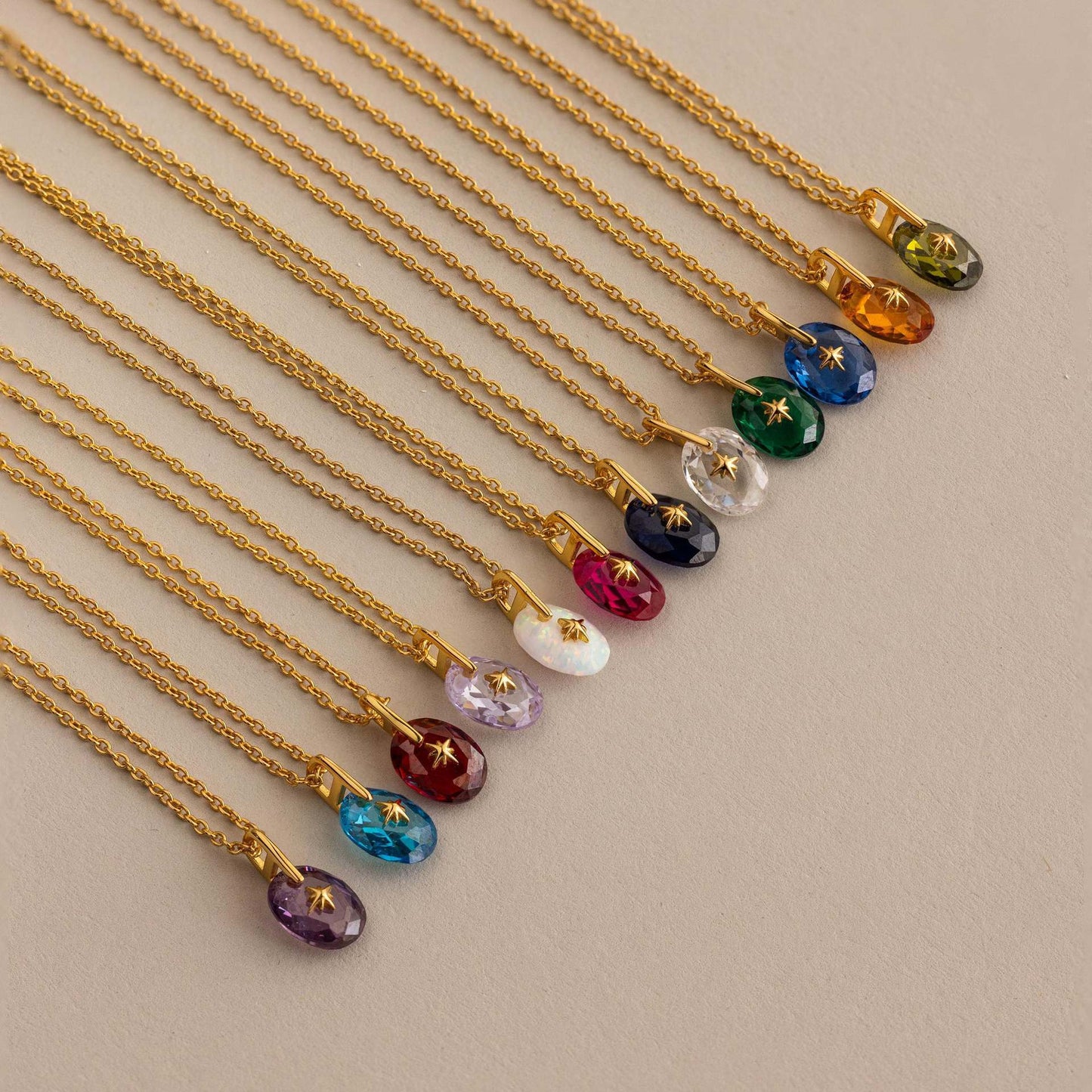 Vintage-style Natural Stone Twelve Zodiac Birthstone Star Pendant Titanium Steel Necklace