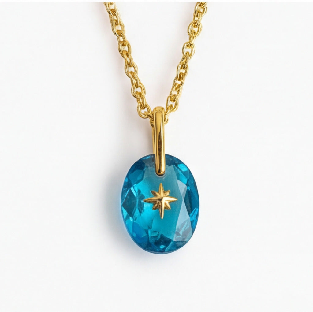 Vintage-style Natural Stone Twelve Zodiac Birthstone Star Pendant Titanium Steel Necklace