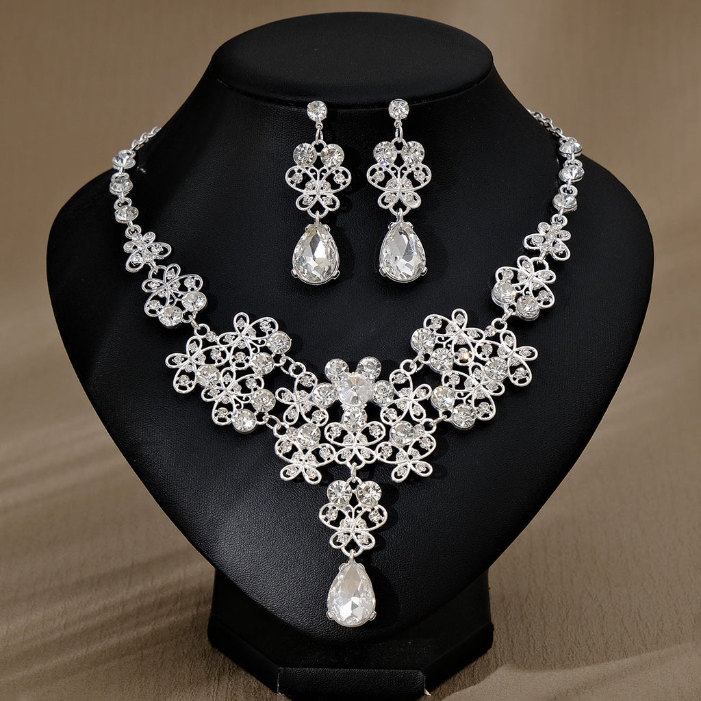 Rhinestone Pearl Earrings And Necklace Set Women