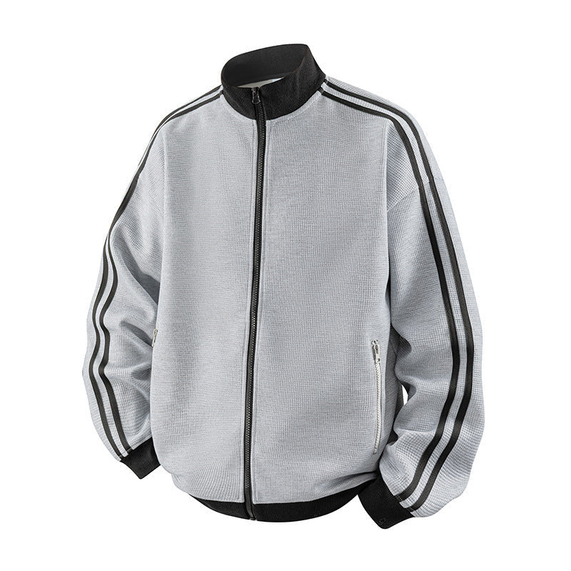 Striped Stand-Neck Preppy-Style Casual Sports Retro Jacket