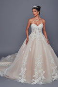 Deklaire Bridal 524 Strapless Sweetheart Lace Ballgown Wedding Dress with Chapel Train