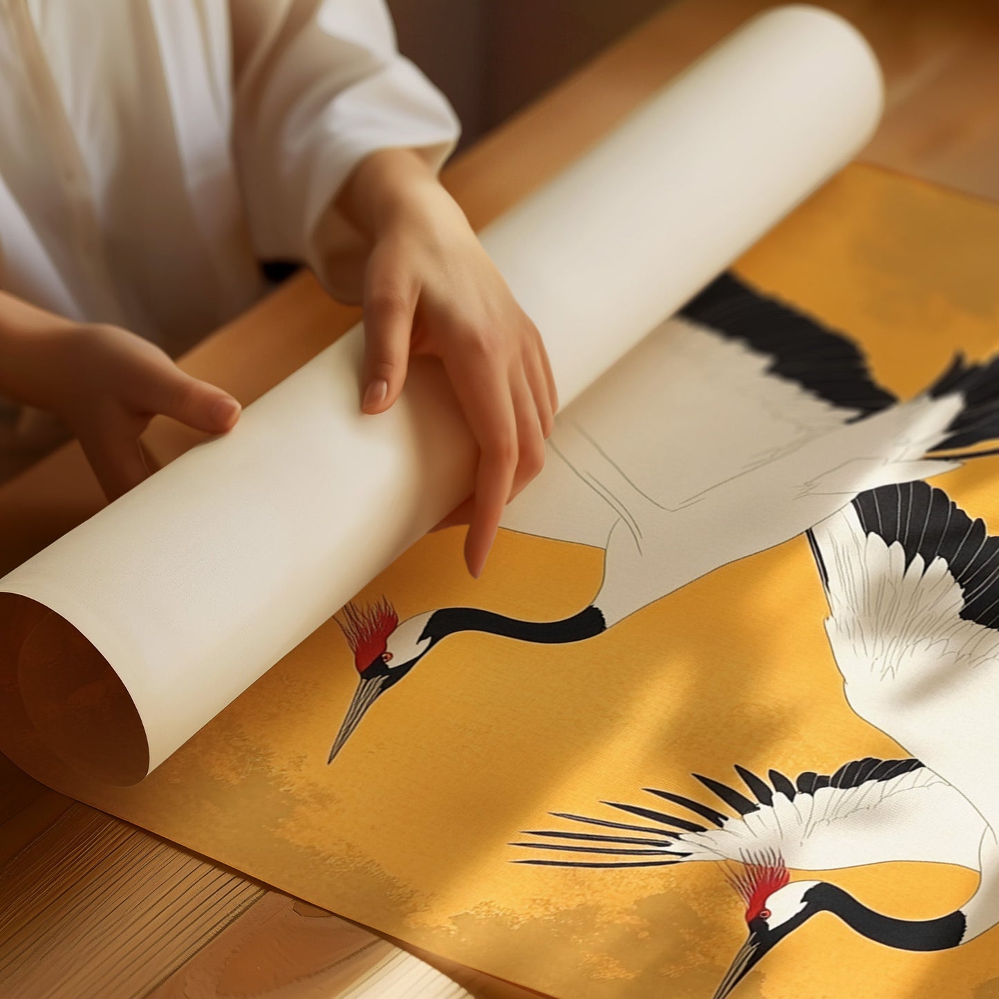 Japanische Mandschurenkraniche – Elegante, minimalistische Wandkunst