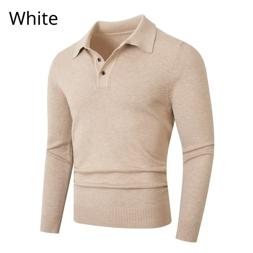 Fashionable Lapel-Neckline Buttoned Casual Pullover Base-Layer Knit Sweater
