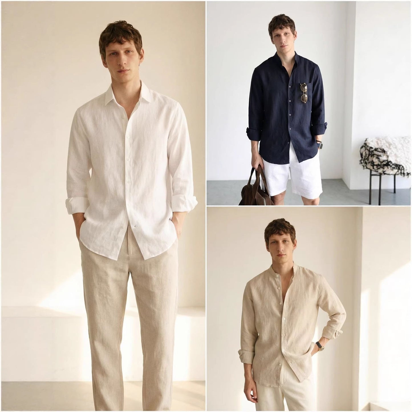 Mens Linen Long-sleeve Casual Breathable Shirt